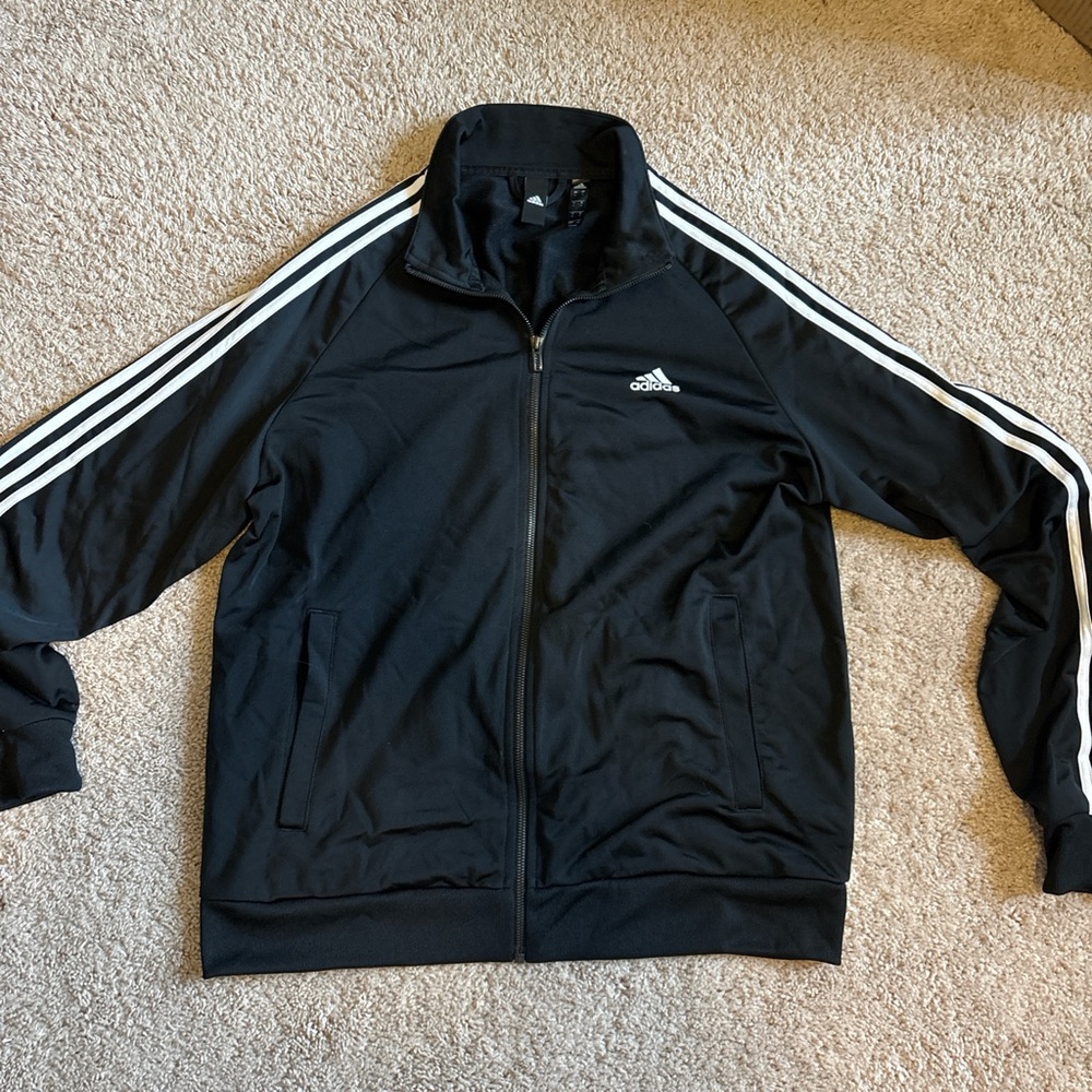 Adidas Men's Black Jacket with White Stripes